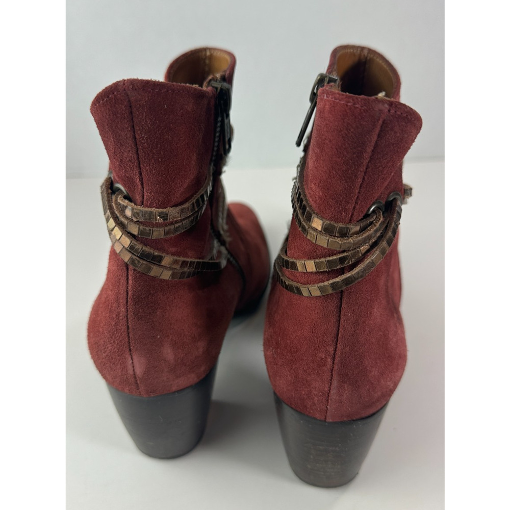 Sundance Suede Ankle Boots Size 39 US 8.5 - 9 Block Heel Burgundy Red Booties - Picture 8 of 16